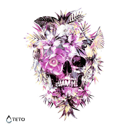Teschio con fiori rosa - TETO Tatuaggi Temporanei