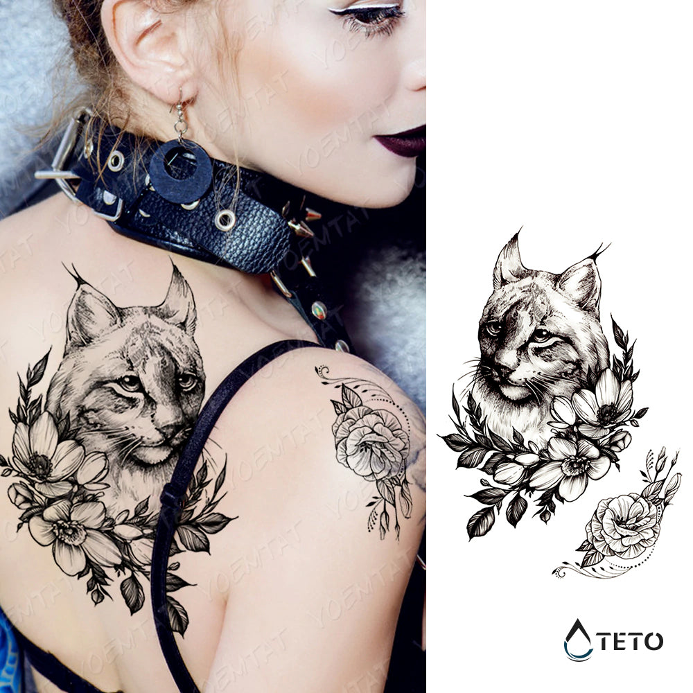 Lince con un fiore - TETO Tatuaggi Temporanei