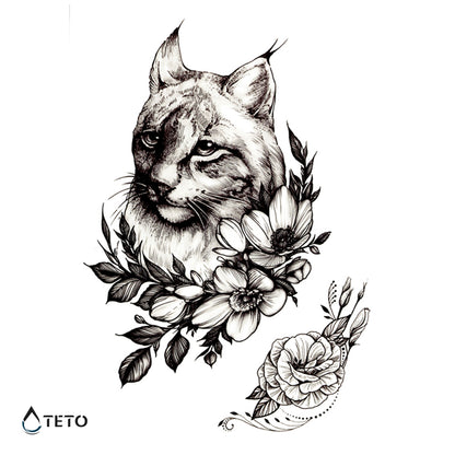 Lince con un fiore - TETO Tatuaggi Temporanei