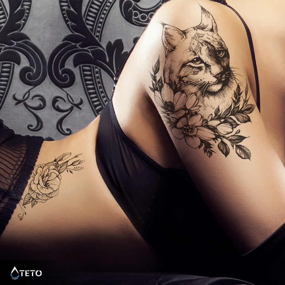 Lince con un fiore - TETO Tatuaggi Temporanei
