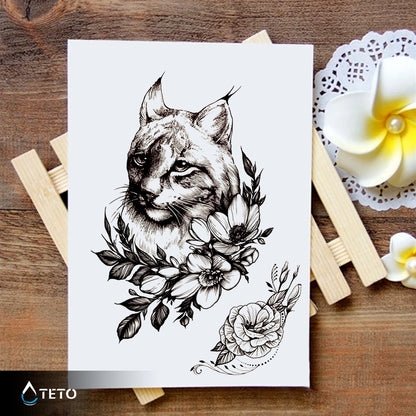 Lince con un fiore - TETO Tatuaggi Temporanei