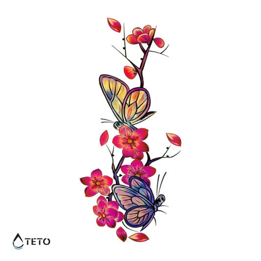 Farfalle in fiori di sakura - TETO Tatuaggi Temporanei
