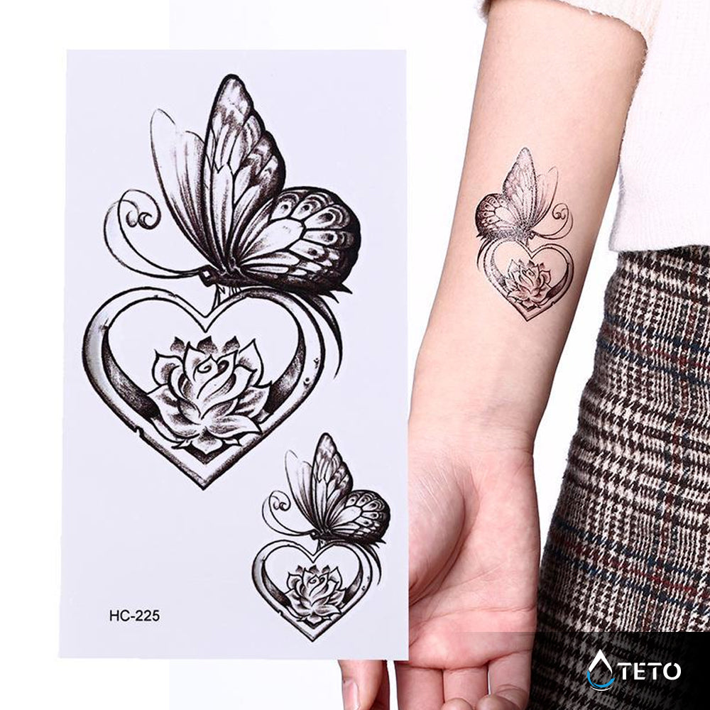 Farfalla in un cuore - set - TETO Tatuaggi Temporanei