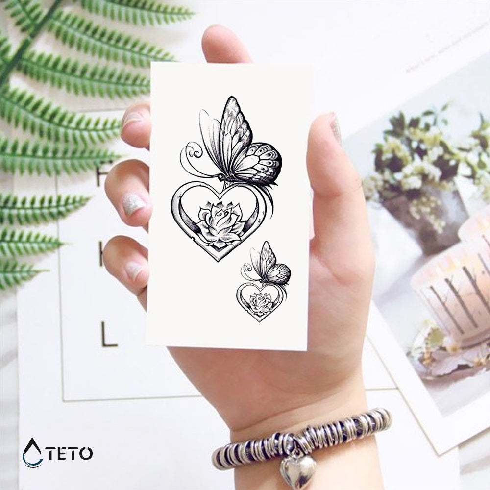 Farfalla in un cuore - set - TETO Tatuaggi Temporanei