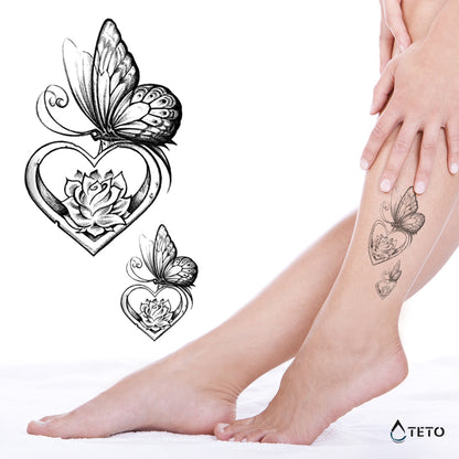 Farfalla in un cuore - set - TETO Tatuaggi Temporanei