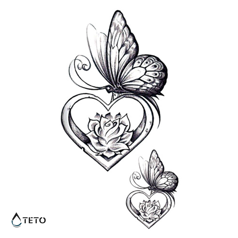 Farfalla in un cuore - set - TETO Tatuaggi Temporanei