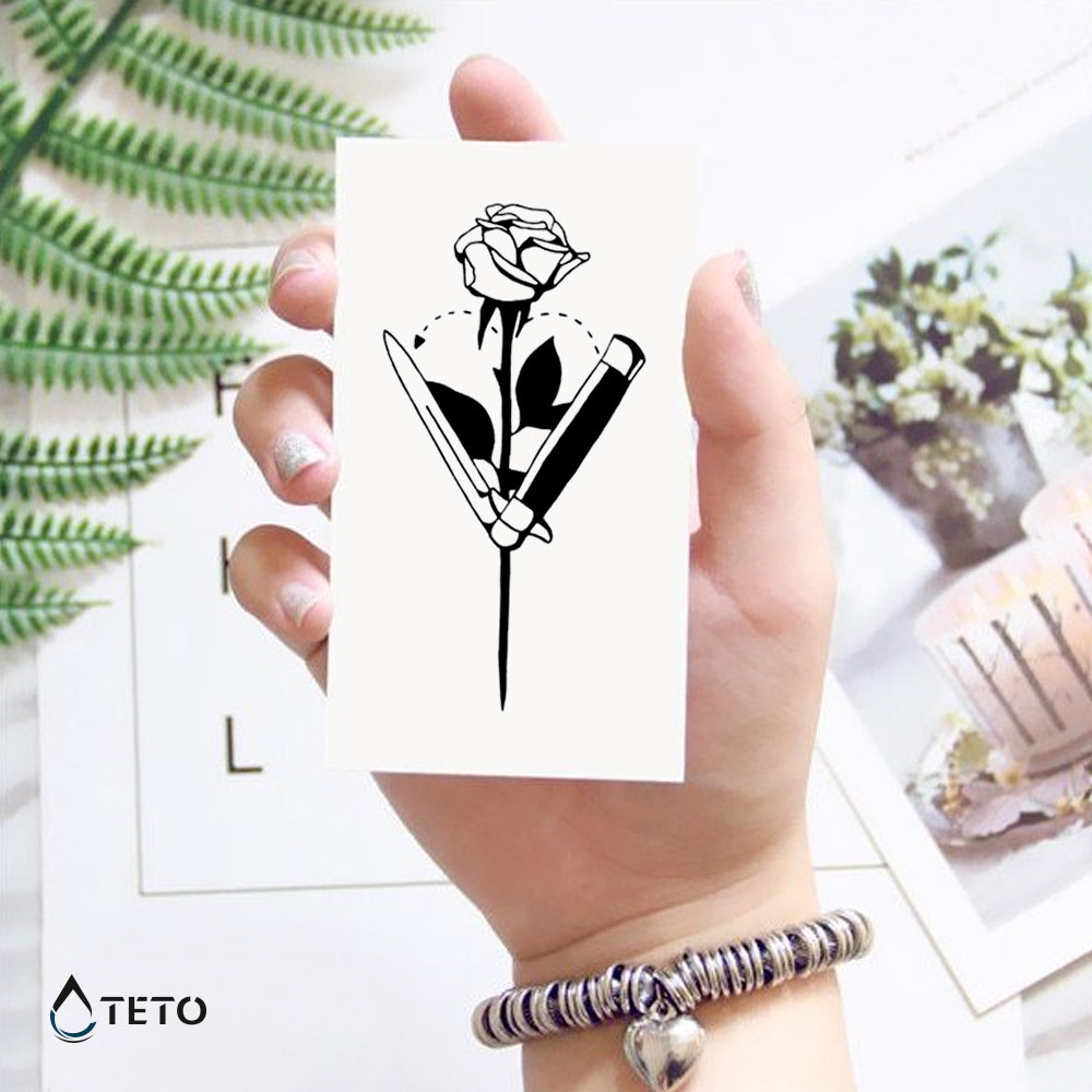 Coltello, cuore e rosa - TETO Tatuaggi Temporanei