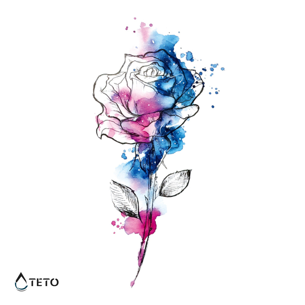 Rosa in acquerello - TETO Tatuaggi Temporanei