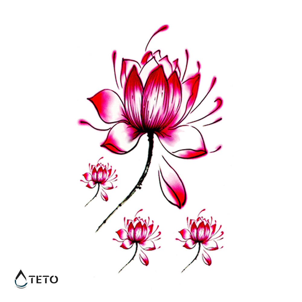 Fiori minimalisti rosa – set - TETO Tatuaggi Temporanei