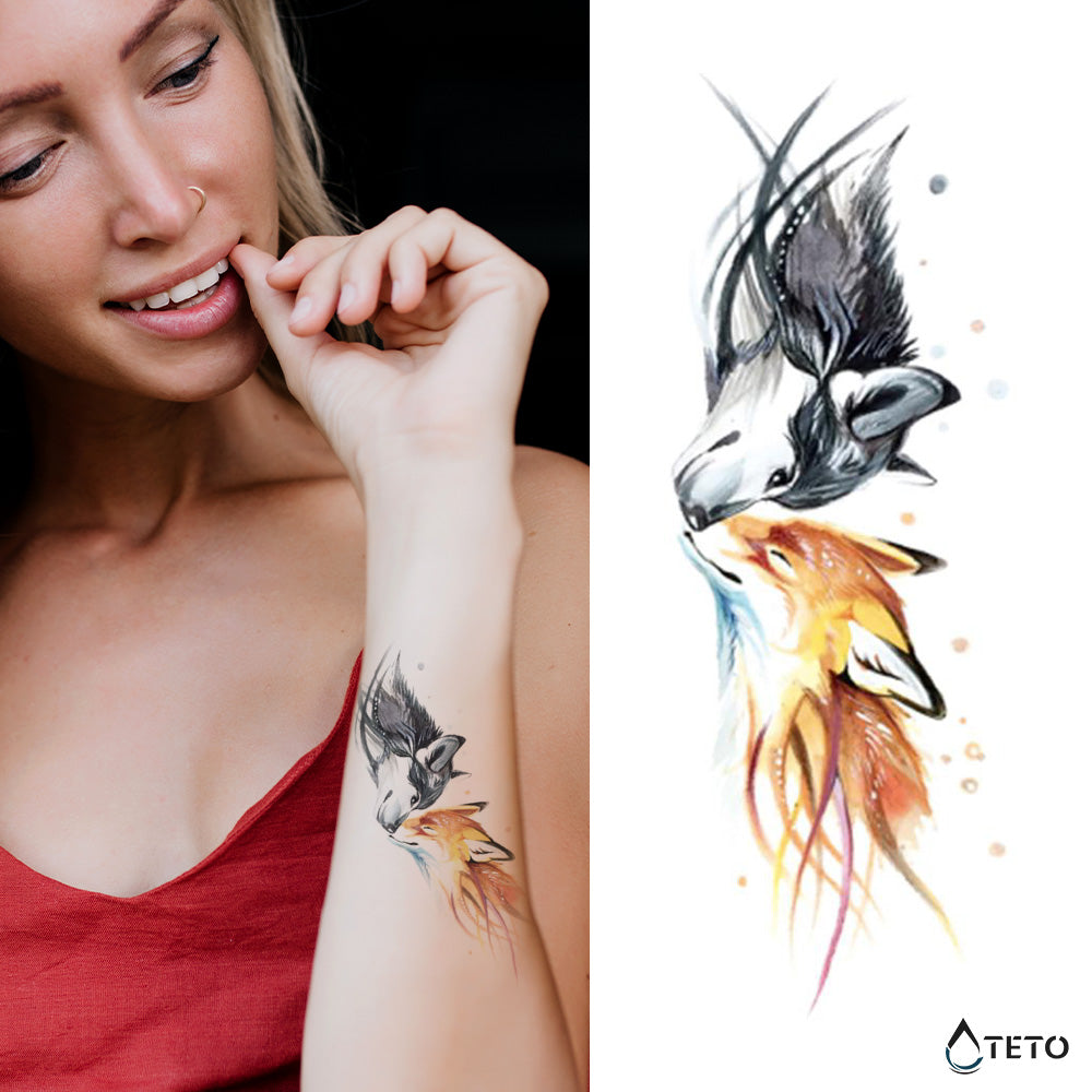Il lupo e la volpe - TETO Tatuaggi Temporanei