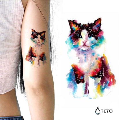 Gatto in acquerello - TETO Tatuaggi Temporanei