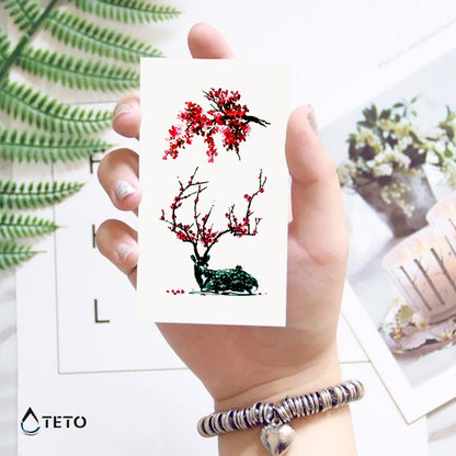 Cervo ricoperto di fiori - set - TETO Tatuaggi Temporanei