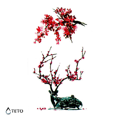 Cervo ricoperto di fiori - set - TETO Tatuaggi Temporanei