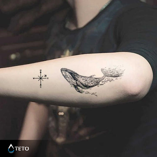 Balena e bussola - TETO Tatuaggi Temporanei