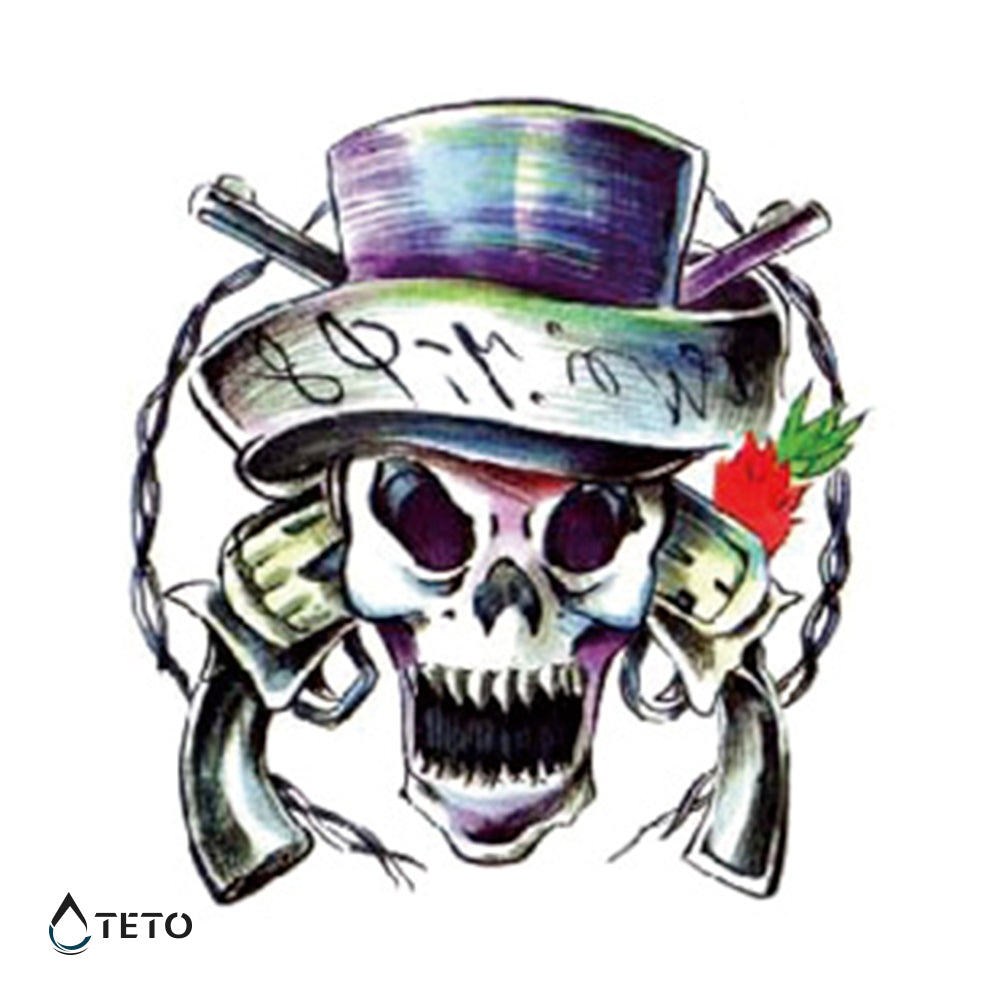 Teschio con pistole - TETO Tatuaggi Temporanei