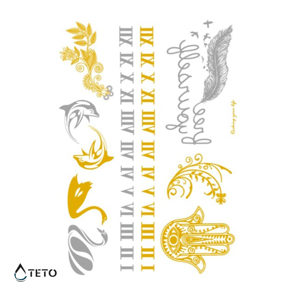 Numeri, piume e animali - set - TETO Tatuaggi Temporanei