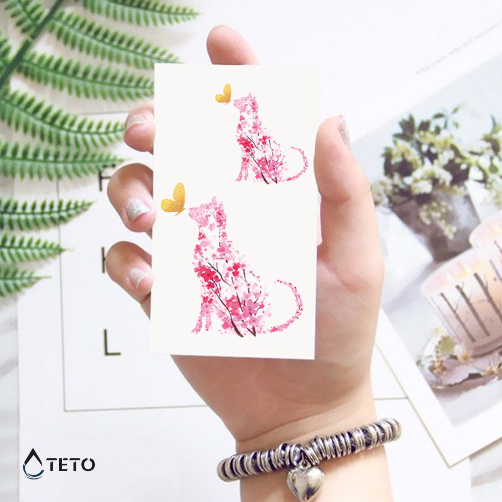 Gatto fatto di fiori - set - TETO Tatuaggi Temporanei