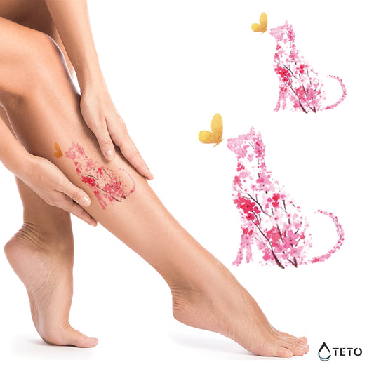 Gatto fatto di fiori - set - TETO Tatuaggi Temporanei