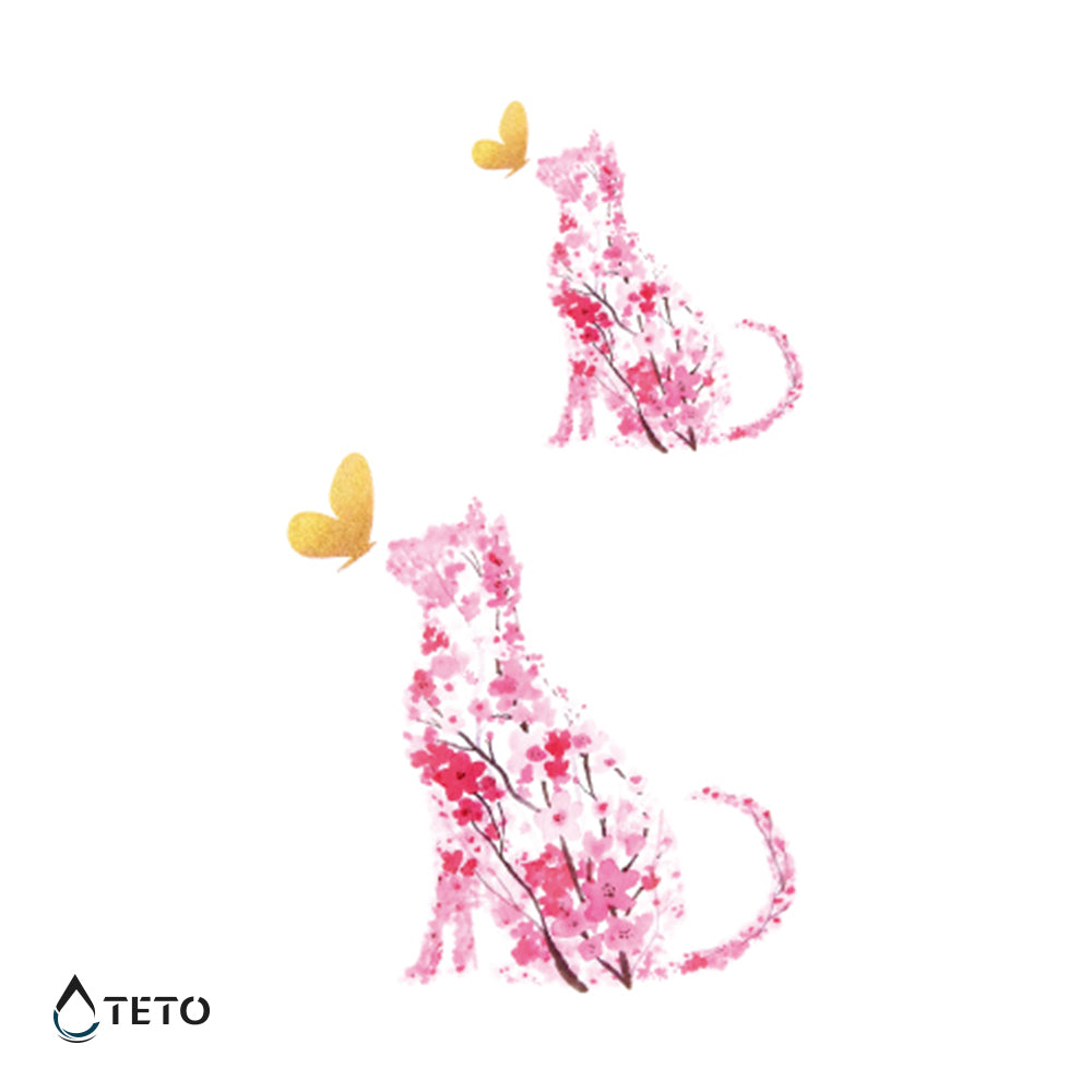 Gatto fatto di fiori - set - TETO Tatuaggi Temporanei