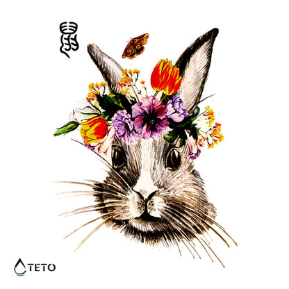 Coniglio con corona di fiori - TETO Tatuaggi Temporanei