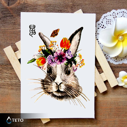 Coniglio con corona di fiori - TETO Tatuaggi Temporanei