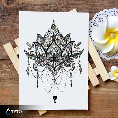 Fiore di loto in mandala - TETO Tatuaggi Temporanei
