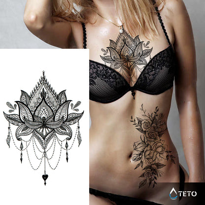 Fiore di loto in mandala - TETO Tatuaggi Temporanei