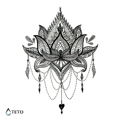 Fiore di loto in mandala - TETO Tatuaggi Temporanei