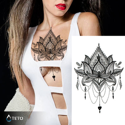 Fiore di loto in mandala - TETO Tatuaggi Temporanei