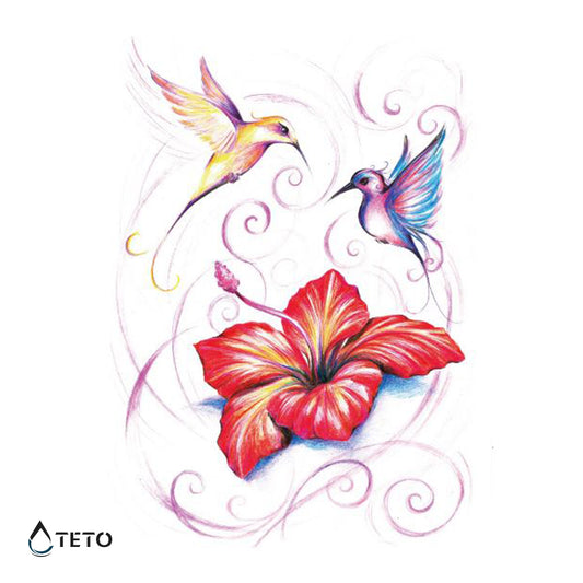 Colibrì con fiore - TETO Tatuaggi Temporanei