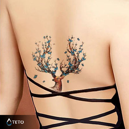 Cervo con farfalle – Glitterato - TETO Tatuaggi Temporanei