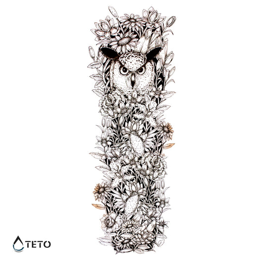 Gufo con fiori - TETO Tatuaggi Temporanei