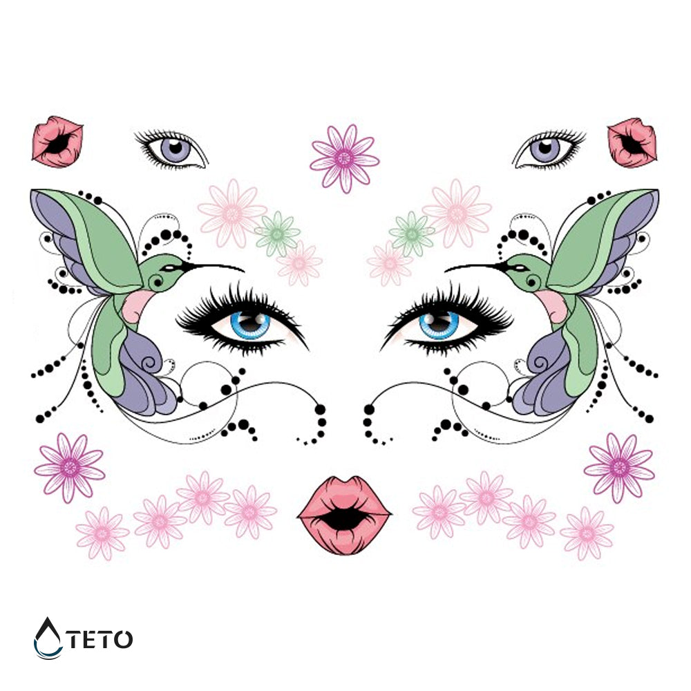 Faccia di colibrì – Glitterato - set - TETO Tatuaggi Temporanei