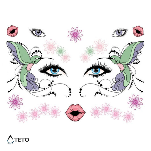 Faccia di colibrì – Glitterato - set - TETO Tatuaggi Temporanei