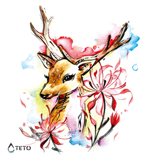 Cervo con fiori - TETO Tatuaggi Temporanei