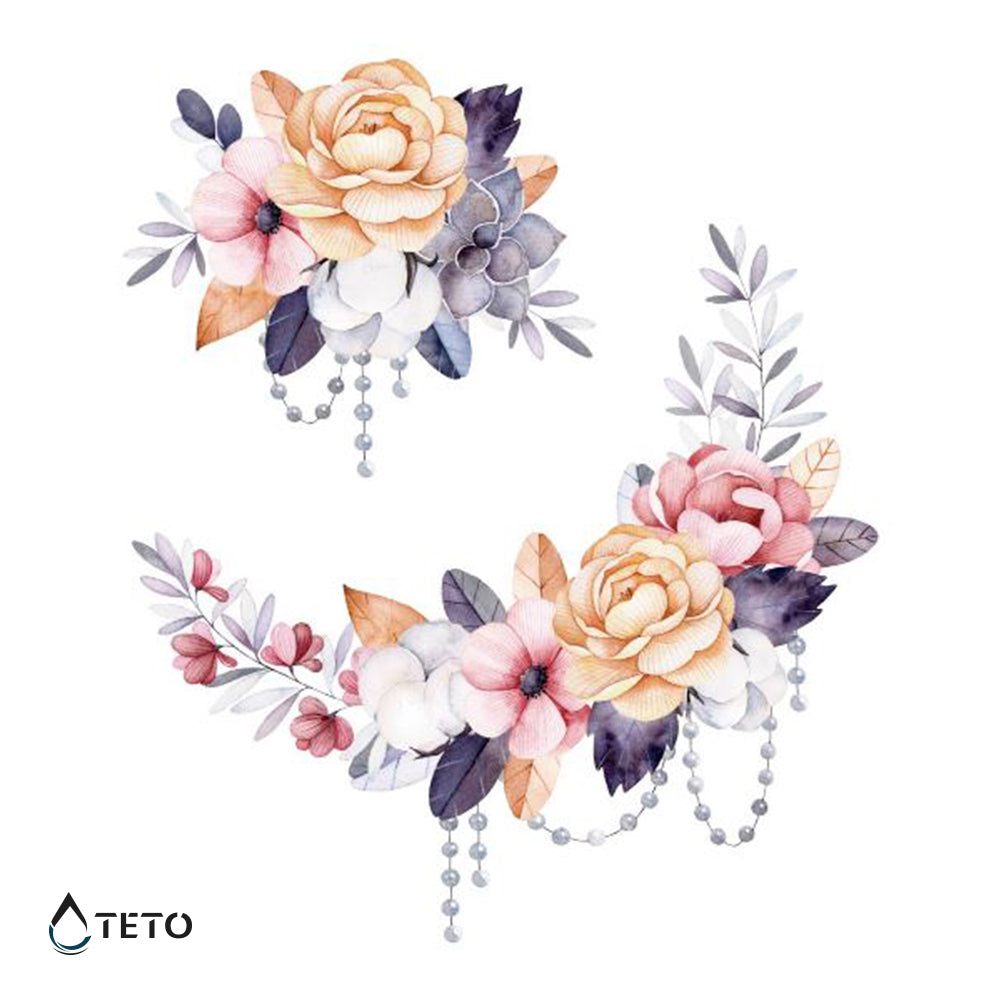 Bouquet di fiori con perle – set - TETO Tatuaggi Temporanei