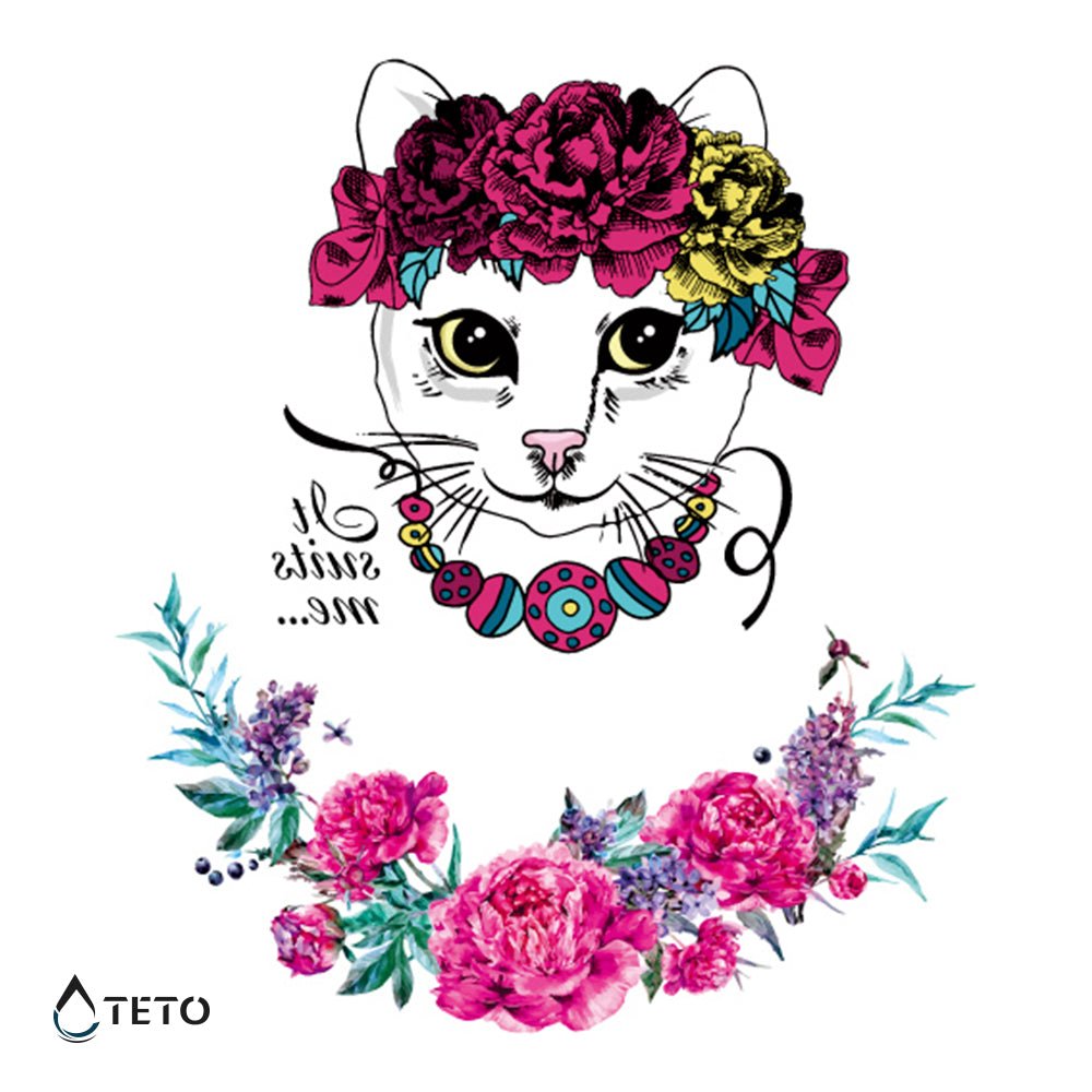 Gatto e fiore – Glitterati - set - TETO Tatuaggi Temporanei