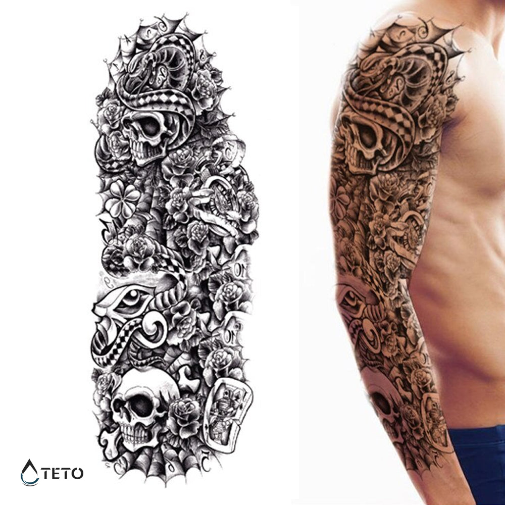 Teschio con fiori - TETO Tatuaggi Temporanei
