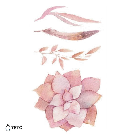 Fiori e foglie rosa – set - TETO Tatuaggi Temporanei