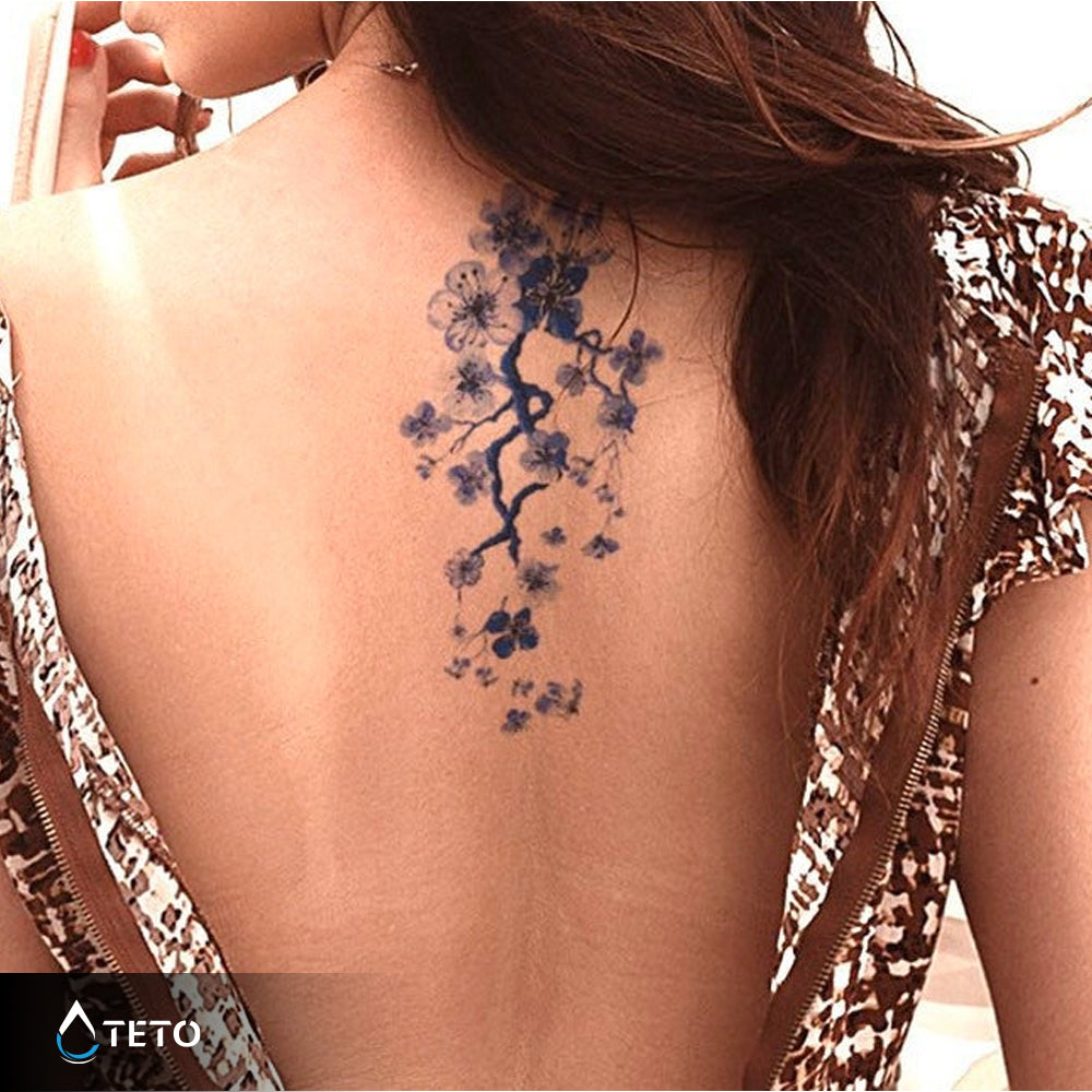 Fiori di sakura blu - TETO Tatuaggi Temporanei