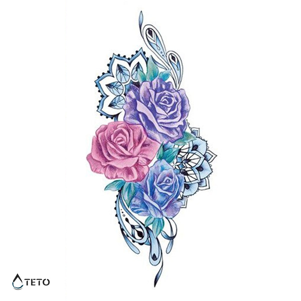 Rose con mandala - TETO Tatuaggi Temporanei