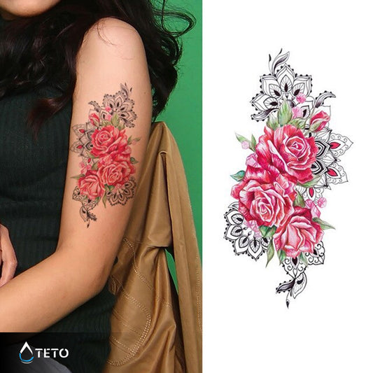 Fiori rosa con mandala - TETO Tatuaggi Temporanei