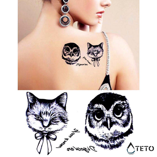 Gatto e gufo - TETO Tatuaggi Temporanei