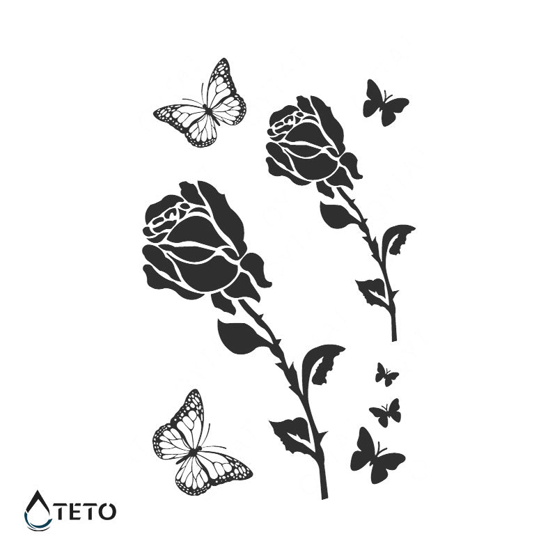 Rose con farfalle - set – Semipermanente - TETO Tatuaggi Temporanei
