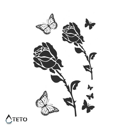 Rose con farfalle - set – Semipermanente - TETO Tatuaggi Temporanei