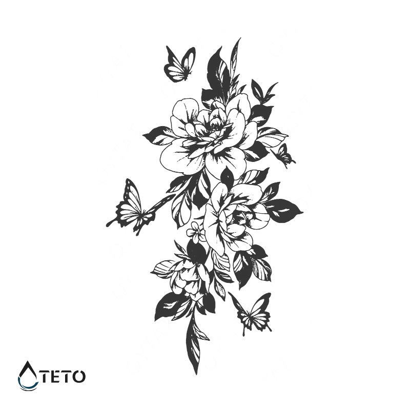 Fiori con farfalle – Semipermanente - TETO Tatuaggi Temporanei