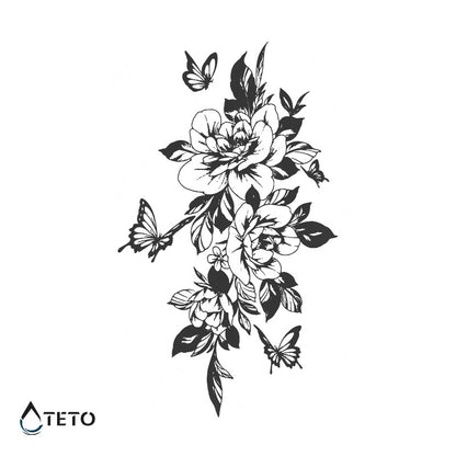 Fiori con farfalle – Semipermanente - TETO Tatuaggi Temporanei