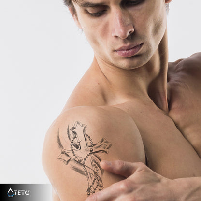 Croce con rosario - set – Semipermanente - TETO Tatuaggi Temporanei