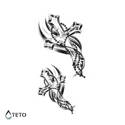 Croce con rosario - set – Semipermanente - TETO Tatuaggi Temporanei
