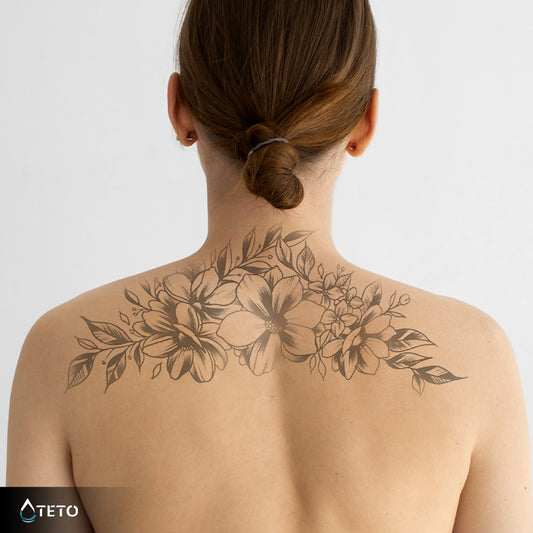 Fiori in scala di grigi – Semipermanente - TETO Tatuaggi Temporanei
